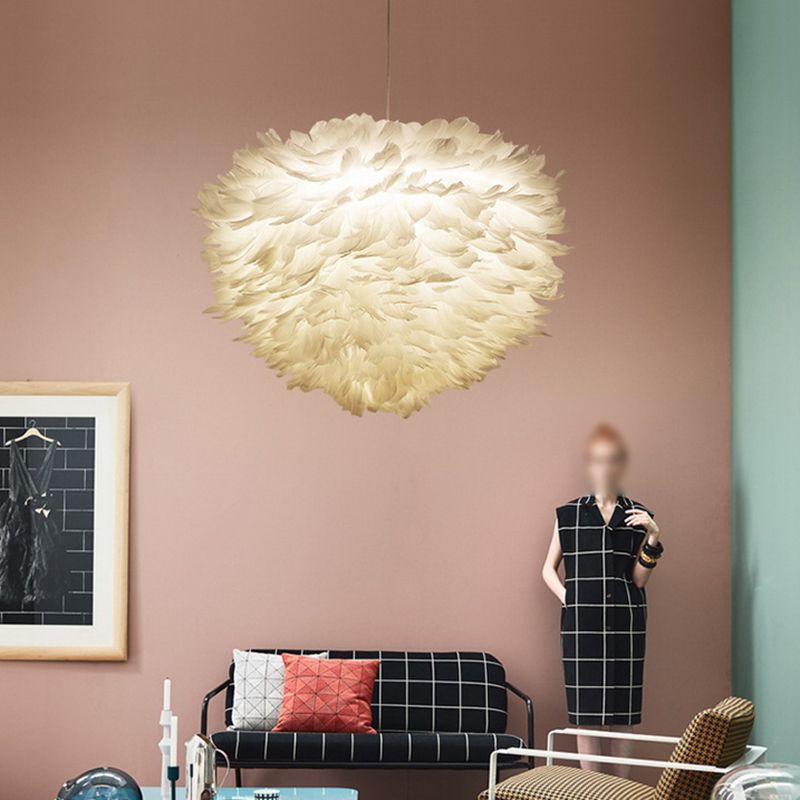 Nordic Globe Chandelier Colorful Feather Chandelier Pendant for Living Room