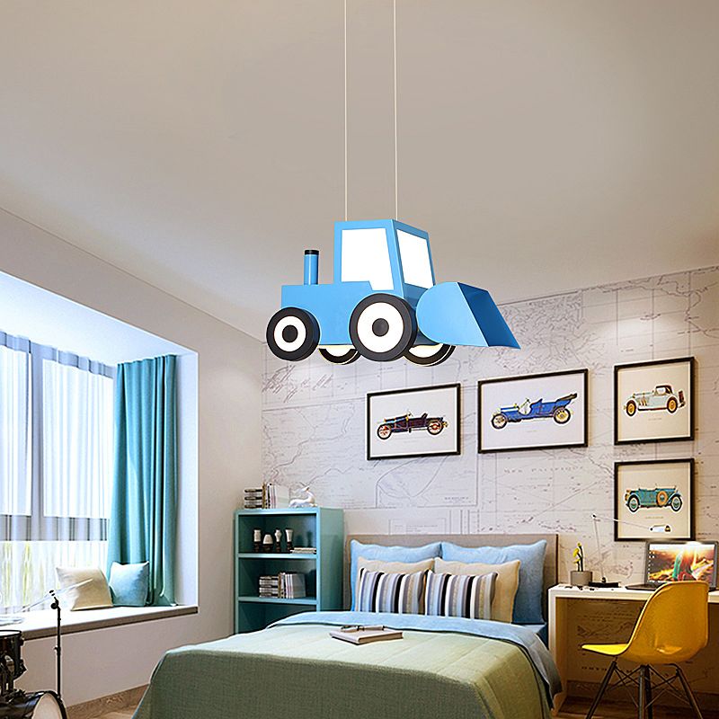 Cartoon Bulldozer LED Chandelier Lamp Metal Boys Bedroom Suspended Lighting Fixture