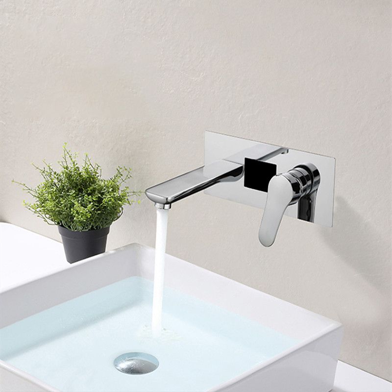 Modern Bathroom Faucet Solid Color Copper Wall Mount Bathtub Faucet