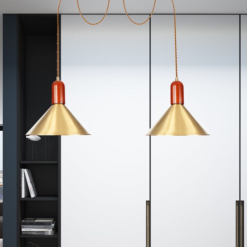 2/4/3 Heads Kegel Multi-Anhänger Kronleuchter industrielles Gold Finish Metall Swag Hanging Light Kit