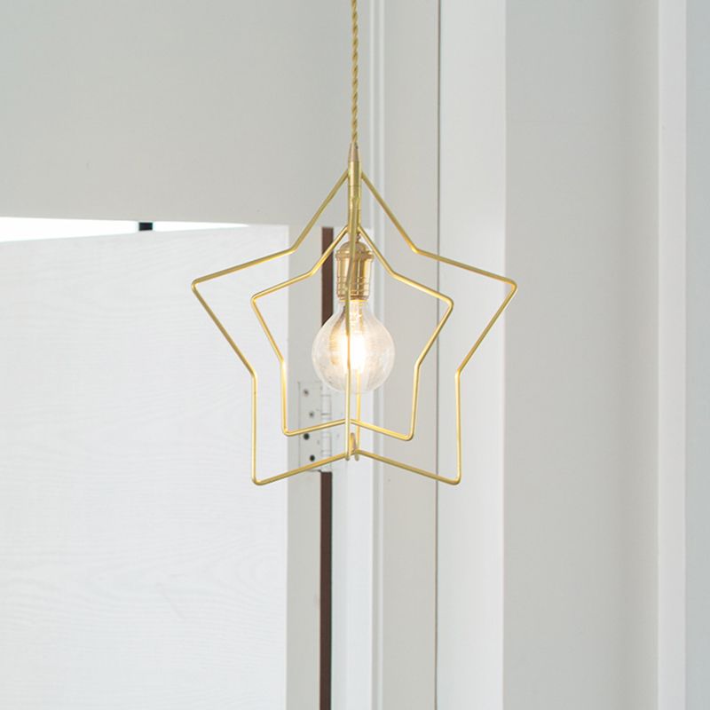 Stars Shape Shade Metal Pendant  Lighting  Retro Gold 1 Light Restaurant Hanging Lamp