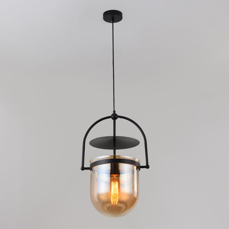 1 Light Caged Glass Hanging Light Fixtures Retro Industrial Style Glass Ceiling Light for Restaurant