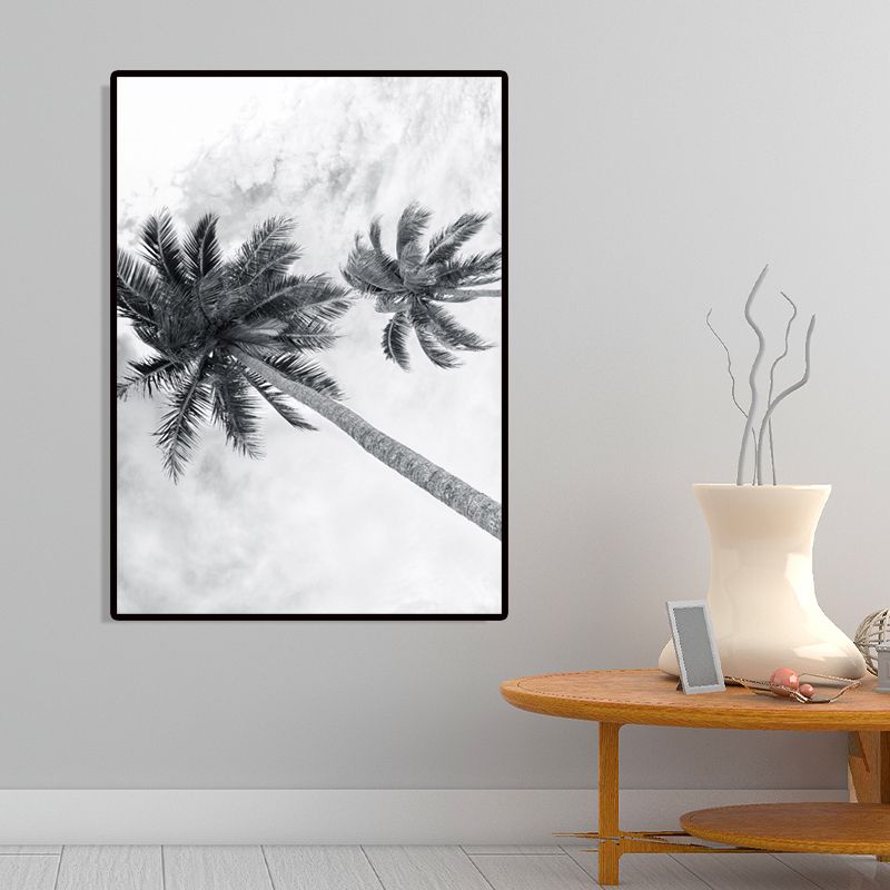 Photography Tropix Wall Art Print with Coconut Tree Looking-Up View in Grey for Room