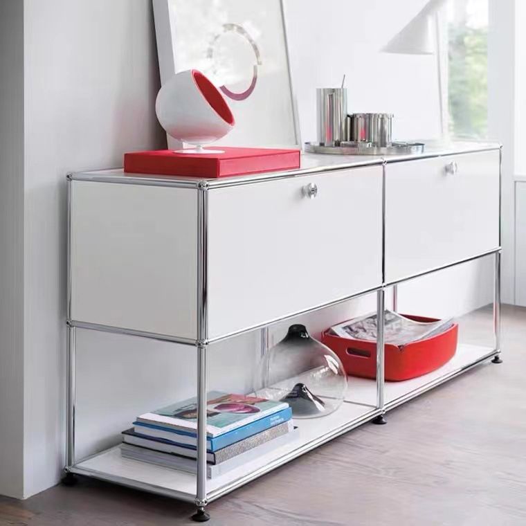 Contemporary Sideboard Stainless Steel Dining Sideboard with Locking Cabinet