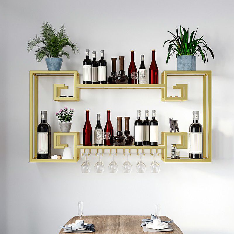 Wall Mounted Wine Rack Metal Wine Bottle & Glass Rack for Dining Room