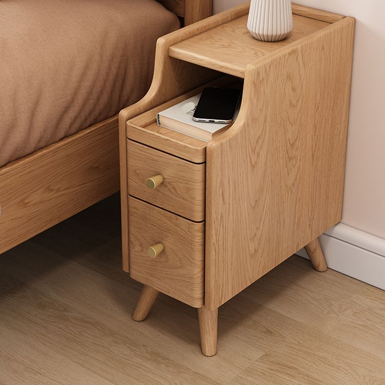 Open Storage Accent Table Nightstand Shelves with Drawers Night Table Solid Wood