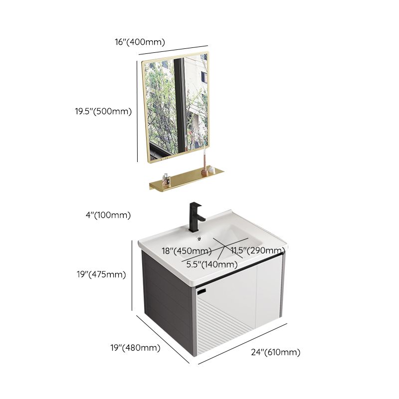 Modern Sink Vanity Set Wall Mounted Rectangular Sink Drawers Vanity Set