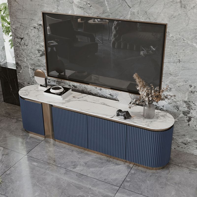 Contemporary Enclosed Storage TV Console Marble TV Stand Console with Doors