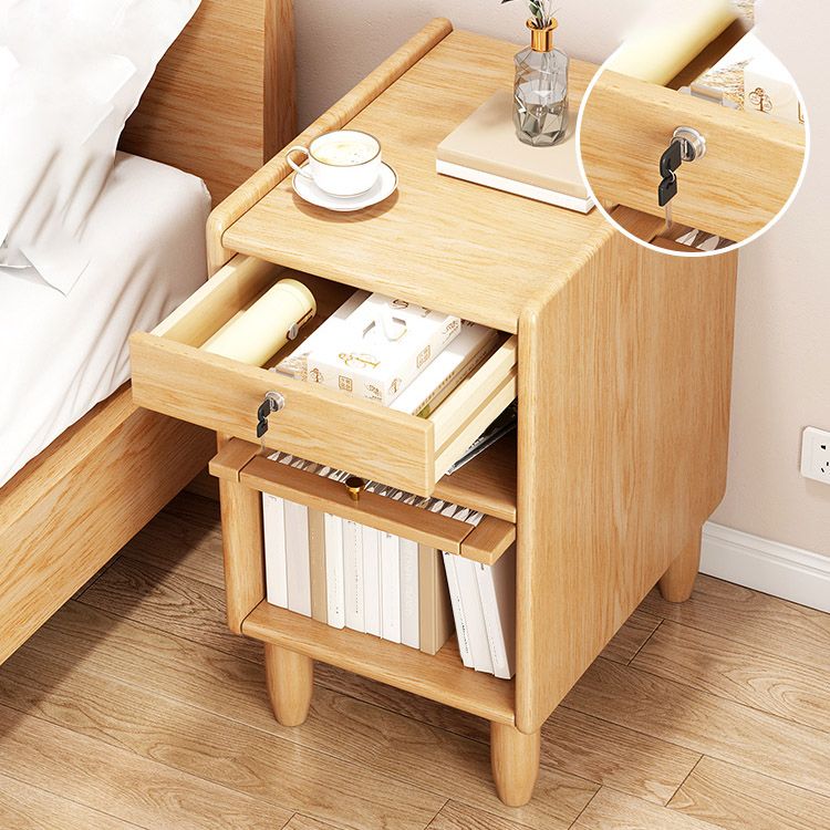 Small Youth Nightstand with 1 Drawer Solid Wood Nursery Bedside Table