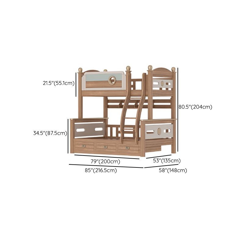 Gender Neutral Solid Wood Kids Bed Mid-Century Modern Bunk Bed with Storage