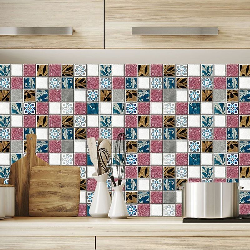 Bohemia Abstract Mosaic Tile Wallpapers Red-Yellow-Blue Peel Wall Art for Bathroom