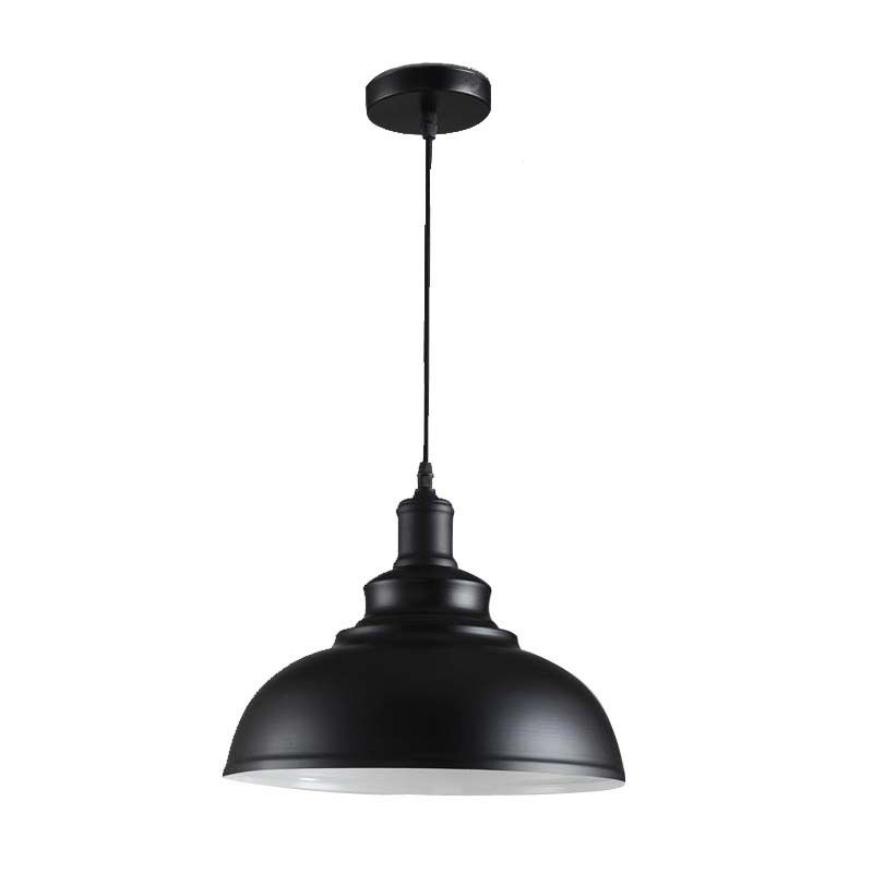 Dome Shade Black Hanging Lamp Industrial 1-Light Metal Hanging Lightture