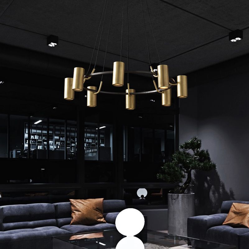 Postmodern Style Metal Chandelier Light Fixture Gold Cylinder Pendant Light