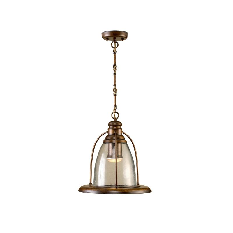 Brass 1-Light Ceiling Pendant Lamp Industrial Clear Glass Bell Hanging Light Fixture with Wire Cage