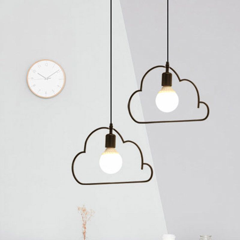 2-Bulb Kitchen Multi Light Pendant Nordic Black/White Pendulum Light with Cloud Iron Frame