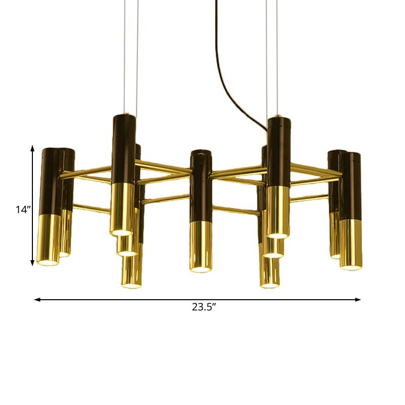 Metal Tube Chandelier Lamp Contemporary 11/22 Lights Gold Led Hanging Pendant Light Fixture in Warm Light