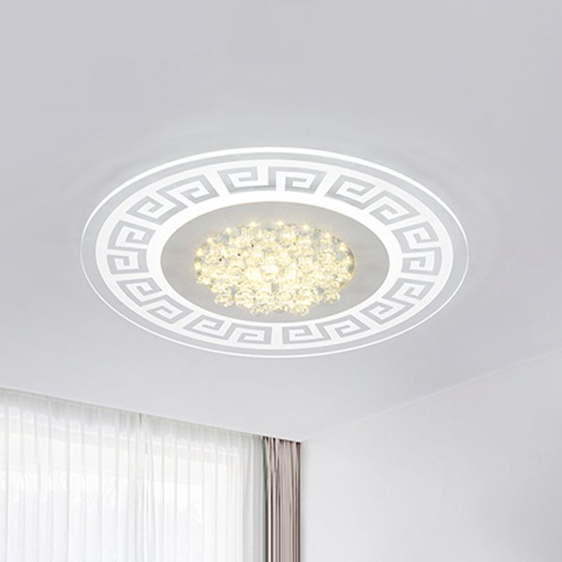 Extra-Thin Round Acrylic Flush Light Modern LED White Flush Mount Ceiling Light Fixture with Crystal Accents