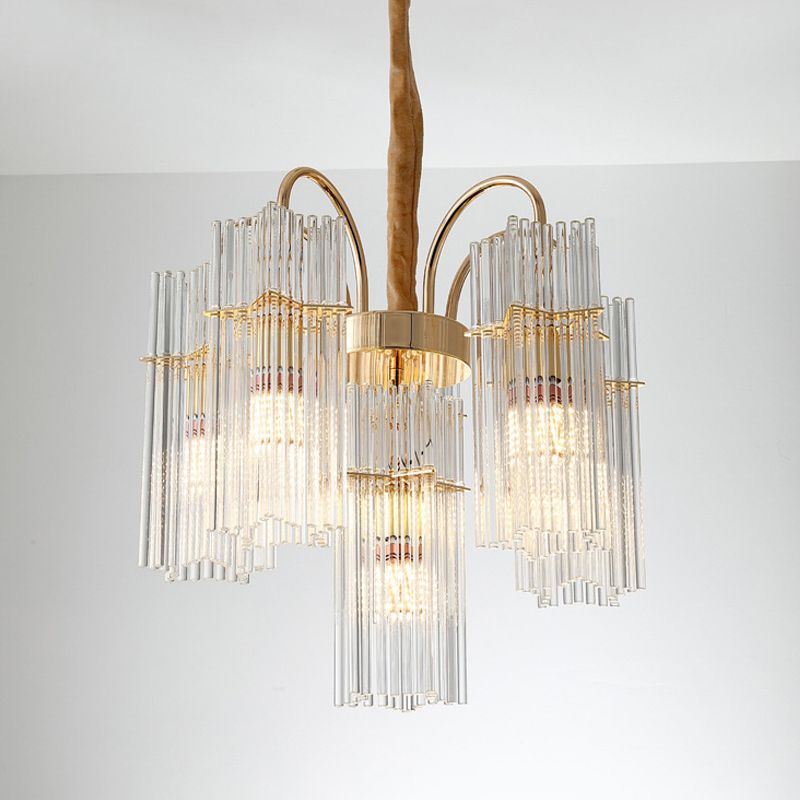 Tiered Cylinder Crystal Chandelier Light Modern 6 Heads Dining Room Ceiling Pendant in Gold