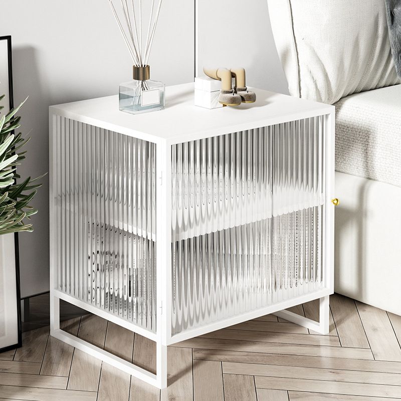 Glass and Metal Bedside Cabinet Modern Minimalist Bedside Table with Legs