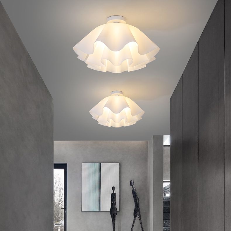 Ripples Shape Flush Light Modern Style Glass 1 Light Flush Ceiling Light in White