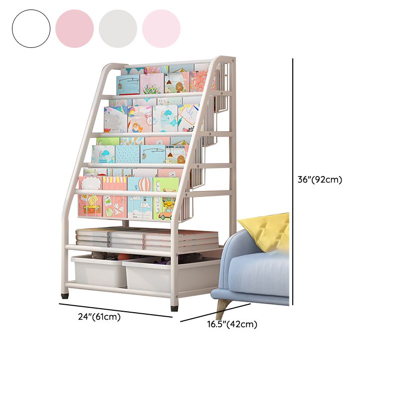 Contemporary Freestanding Book Display Metal Shelf Bookcase in Open Back