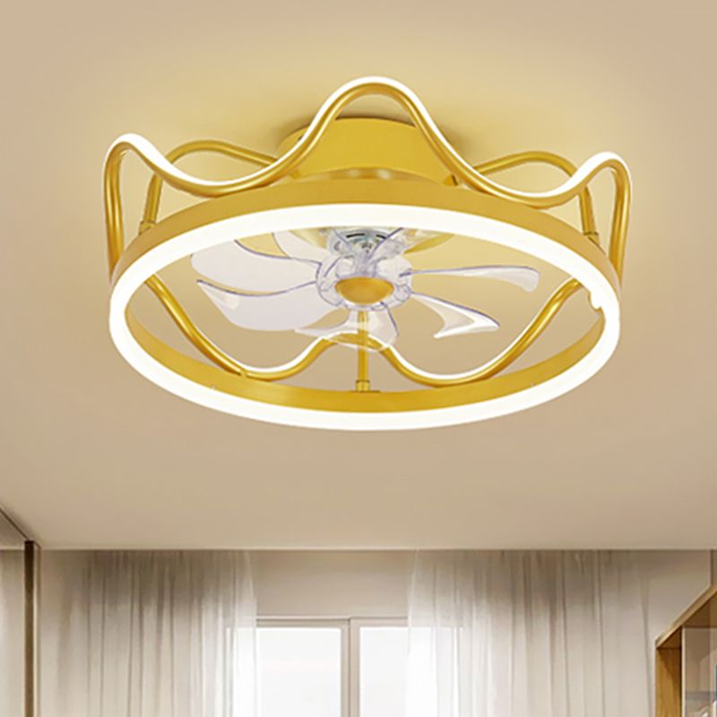 Remote Control Ring Shaped Acrylic Fan Light Minimalist 7-Blade LED Semi Flush Ceiling Light