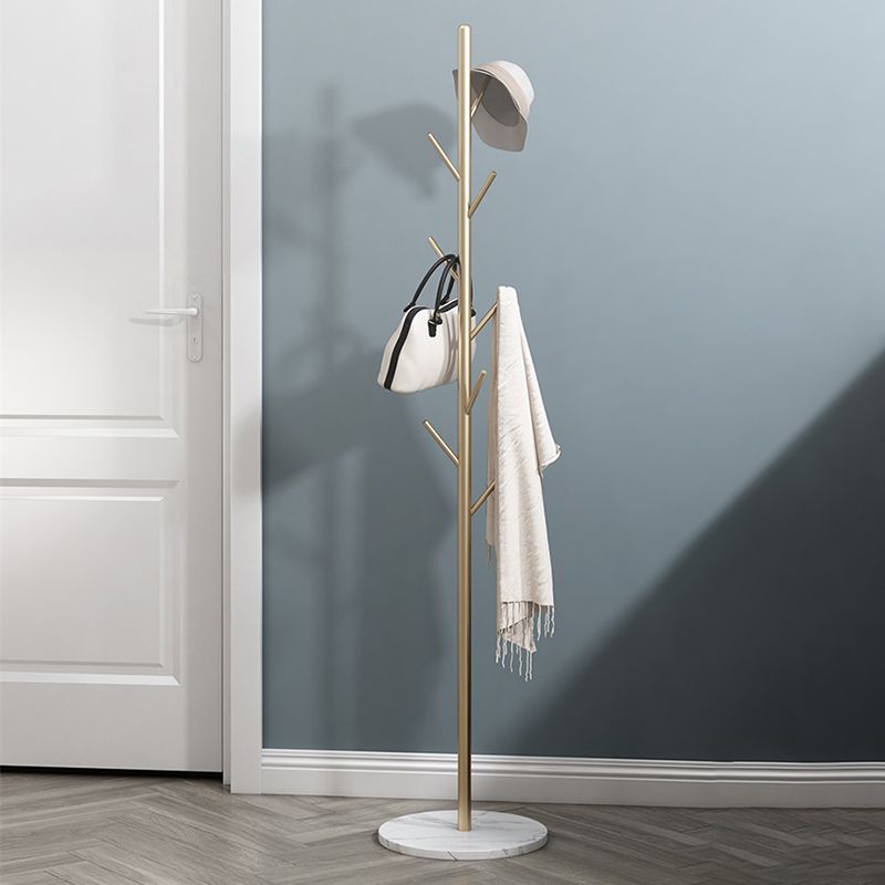 Modern Coat Rack Marble Bottom Metal Entry Hall Tree with Coat Hooks