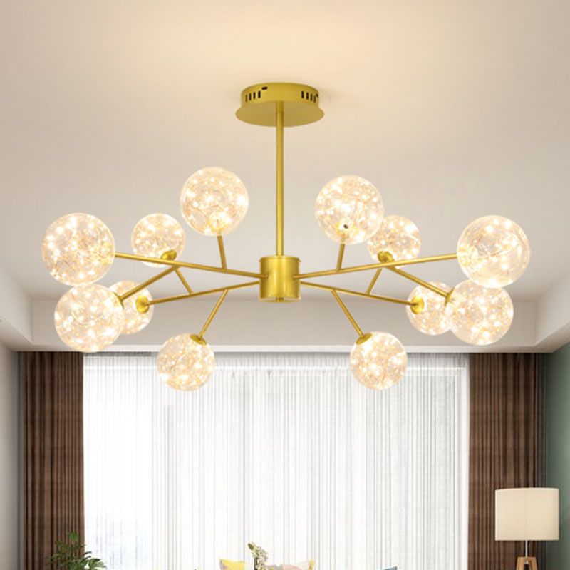 Gold Spherical Ceiling Chandelier Modern Style Clear Glass LED Starry Pendant Light Kit