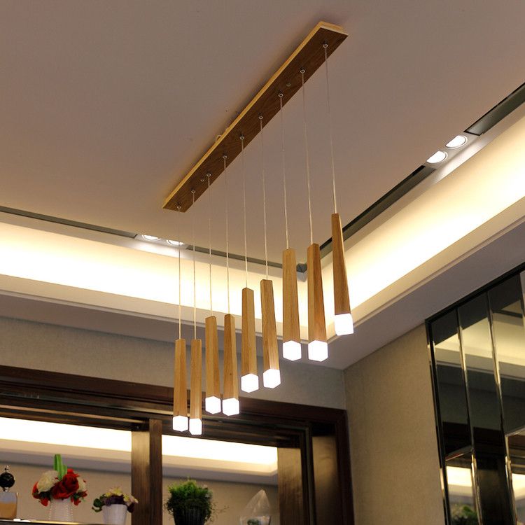 Matchstick Dining Room LED Pendant Light Wood 1/5/7-Light Ceiling Light Fixture with Diffuser in Warm/White Light