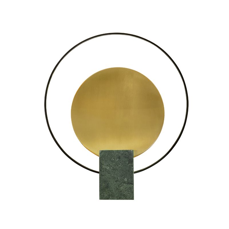 Designer Circular Nightstand Lamp Marble Single-Bulb Living Room Table Light in Black/Green and Brass