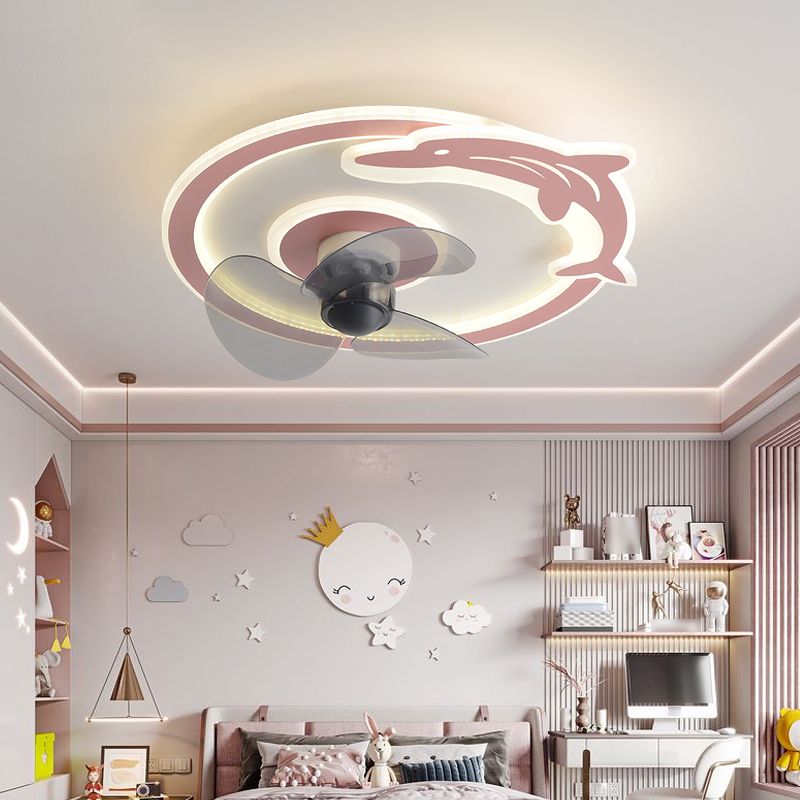 Round LED Ceiling Fan Light Contemporary Metal LED Ceiling Fan for Kid's Room