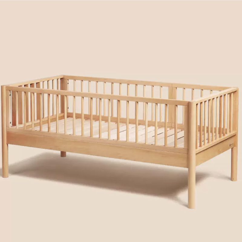 Modern Style Nursery Bed with Guardrail Light Wood Nursery Crib