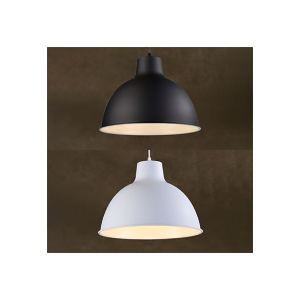 Aluminum Dome Hanging Light Industrial 1 Head Dining Room Suspension Lamp in Black/White