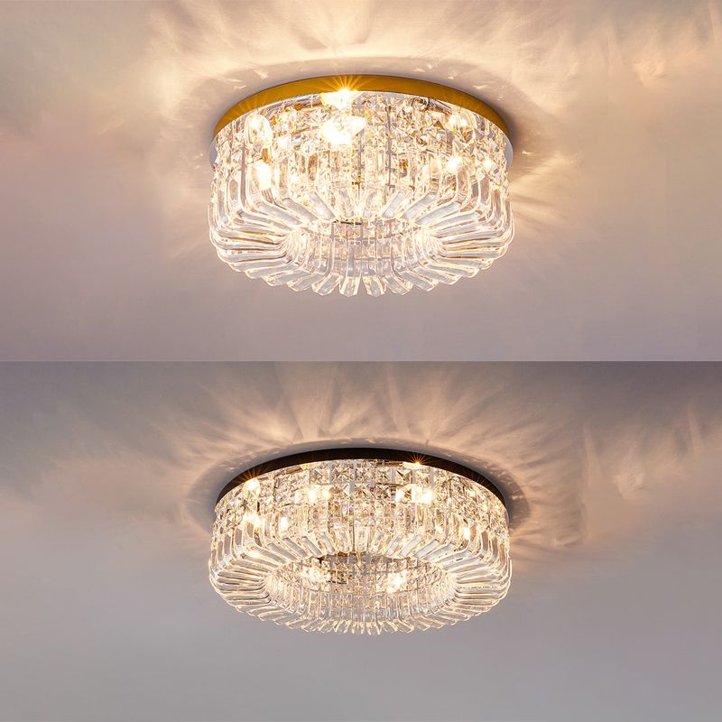 Round Ceiling Lamp Nordic Crystal Flush Mount Light Fixture for Bedroom