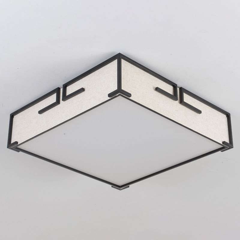 Geometric Shape Flush Mount Modern Ceiling Light with Fabric Shade in White