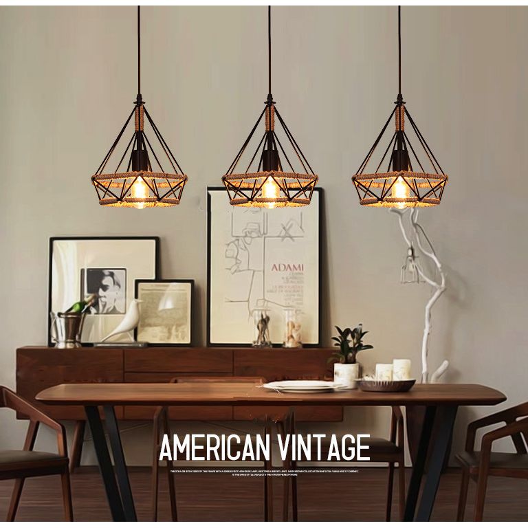 1 Light Diamond Cage Hanging Techo Lights Lights Lights Lights Lights de metal industrial para restaurante