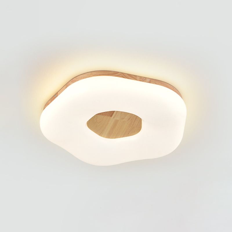 LED Modern Wood Flush Mount Geometric Shape Ceiling Light with Acrylic Shade