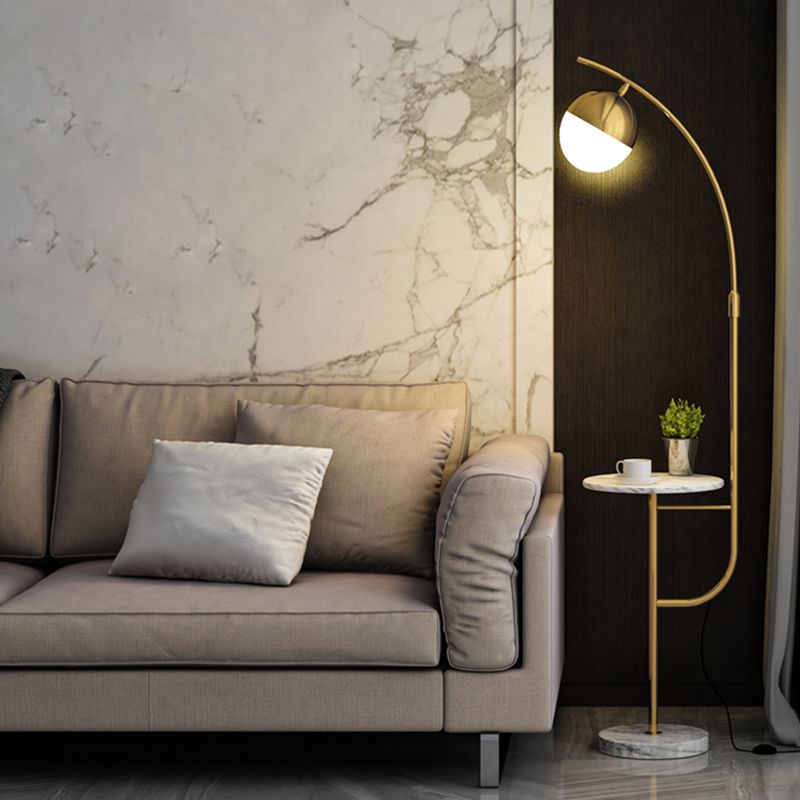 Opal Glass Ball Floor Light Minimalist Single Standing Floor Lamp with Marble Tray