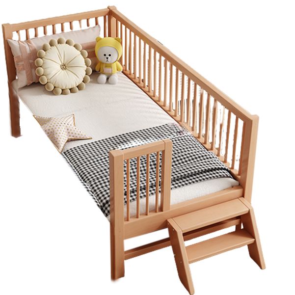 Glam Brown Solid Wood Nursery Bed Guardrail Rectangle Baby Crib