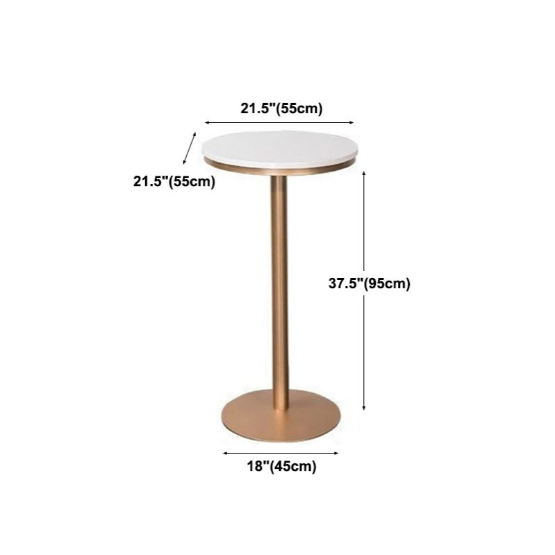 Glam White Faux Marble Pub Bar Table Indoor Iron Bar Dining Table with Single Pedestal