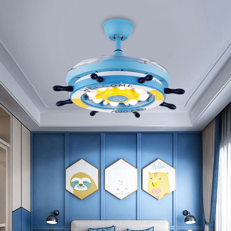 Méditerranéen Gondoir Pendant ventilateur Light Metallic Child Child Room LED Semi Flush Plafond Light