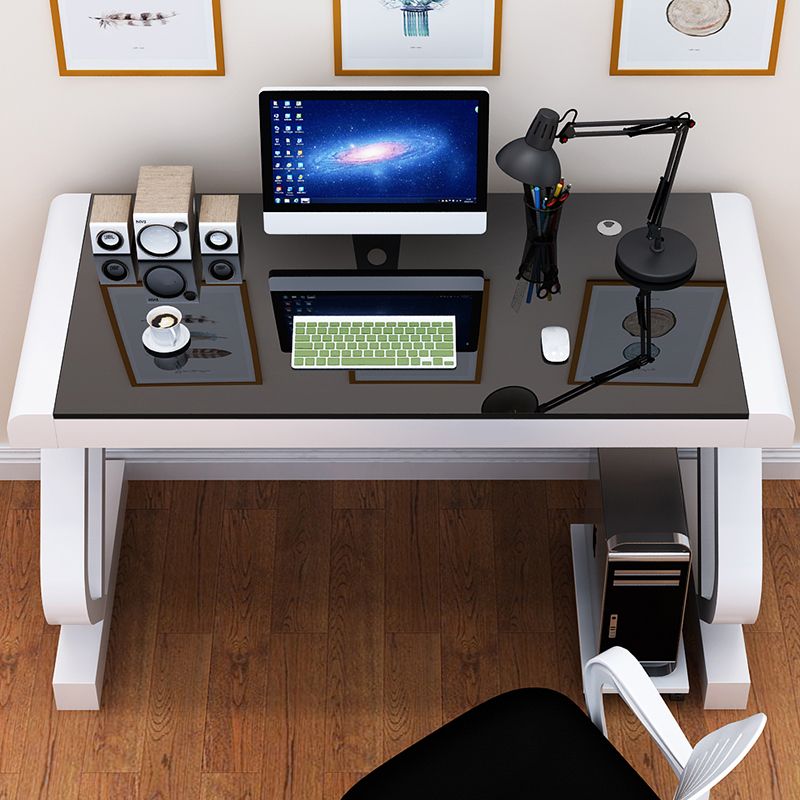 Toughened Glass Desktop Computer Desk Rectangular Modern Desk with Cable Management