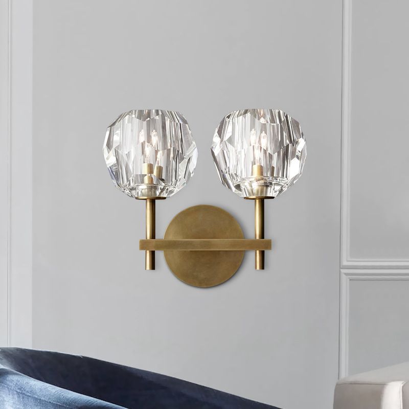 Metal Postmodern Wall Sconce Ball Shape Vanity Lamp with Crystal Shade for Bathroom