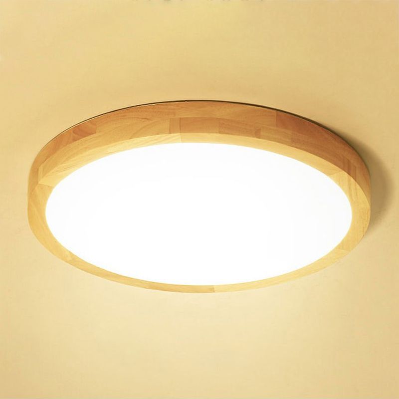 Wood Round Shape Flush Ceiling Light Modern 1-Light Flush Mount Lighting in Brown