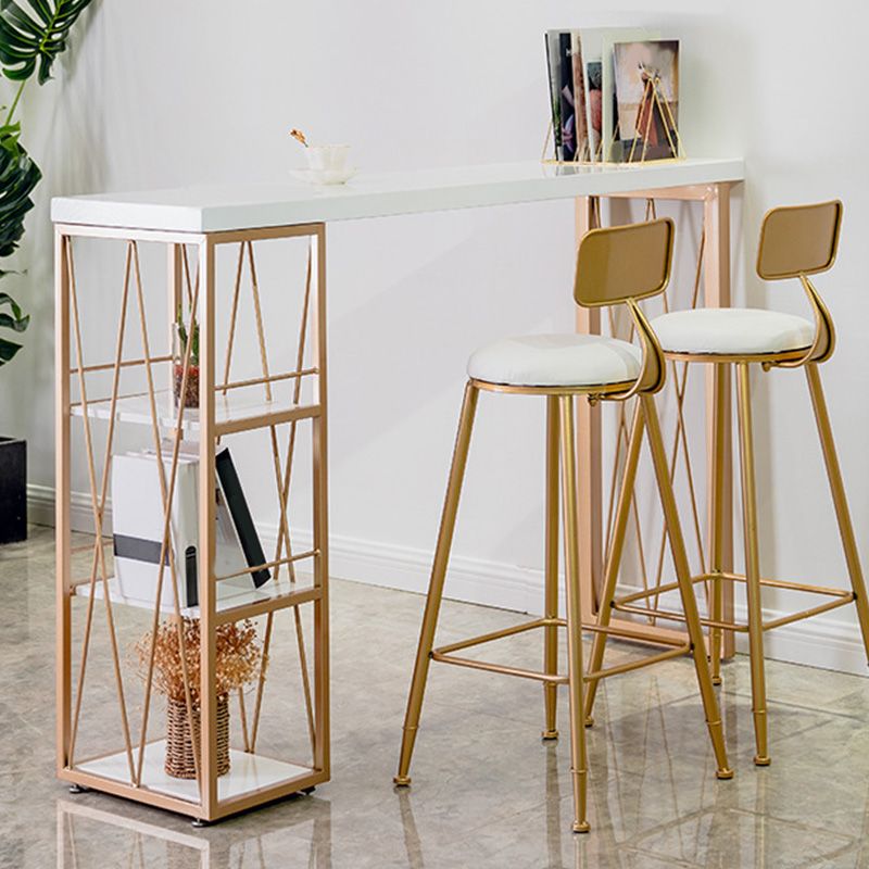 Modern Bar-height Table White Faux Marble Top Pub Table with 3 Shelve