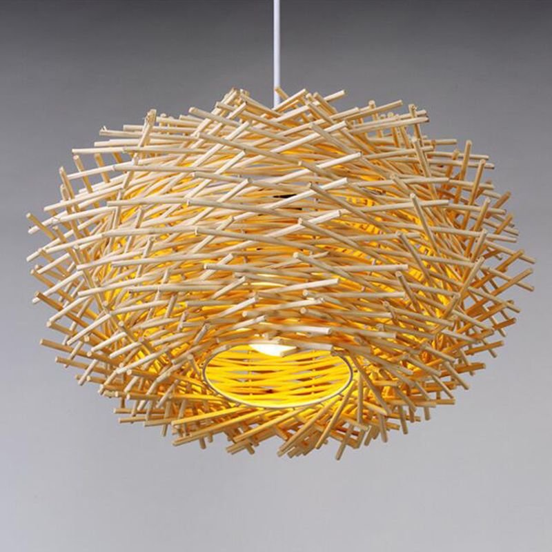 Design del nido moderno Apparecchio di illuminazione interno Rattan 1 Lampada a sospensione decorativa leggera in beige