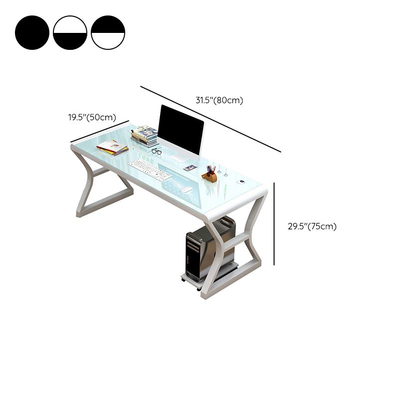 Glass-Top Contemporary Office Desk Antique Finish Computer Desk with Metal Legs