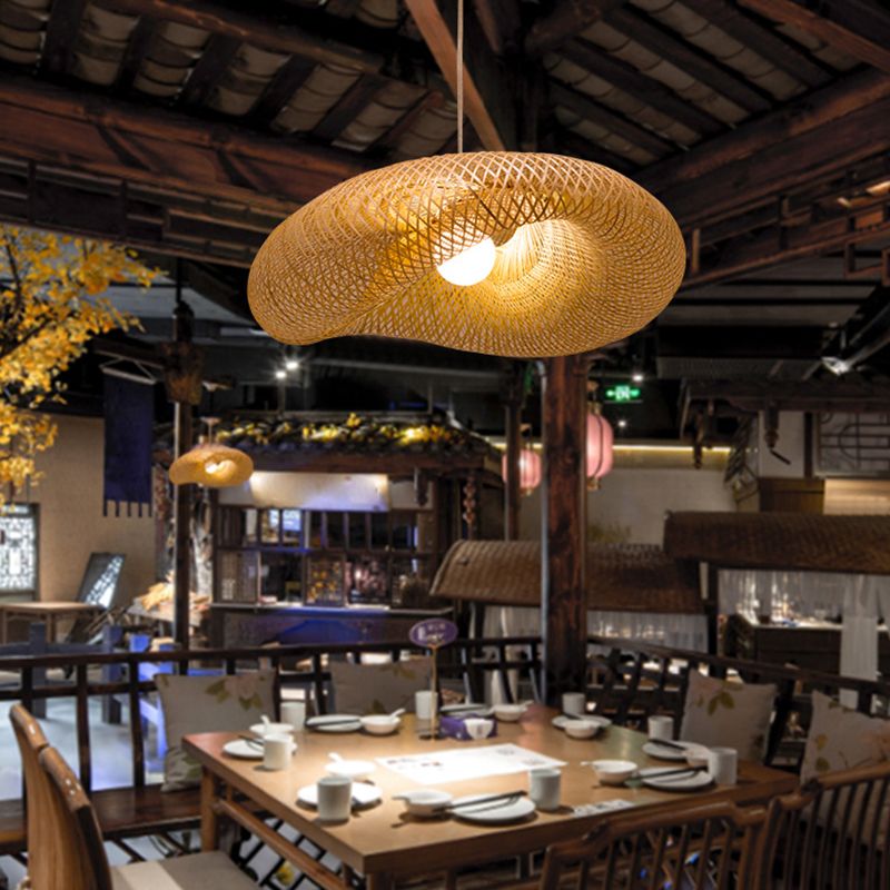 Swirl Hanging Pendant Lights Chinese Rattan Pendant Ceiling Lights for Restaurant