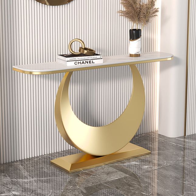 Contemporary Pedestal Base Accent Table with Stone Top for Hall