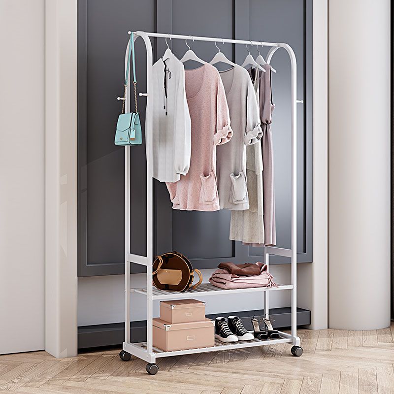 Luxurious Metallic Coat Hanger Free Standing Double Shelves Design Coat Rack